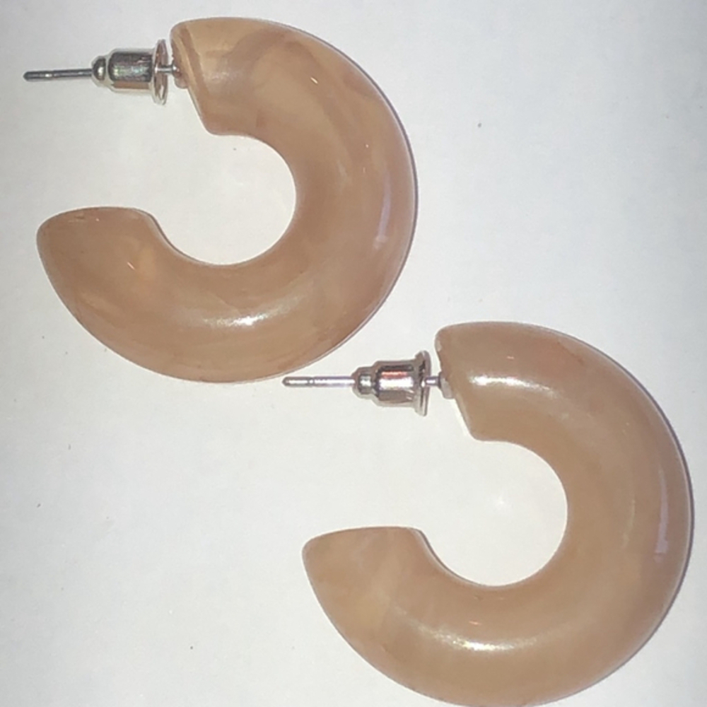 Tan Swirl Chunky Lucite Retro Boho Hoop Earrings